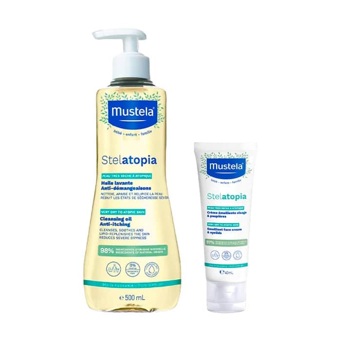 Mustela Stelatopia Pack Aceite de Baño y Ducha 500ml + Crema Emoliente Facial 40ml